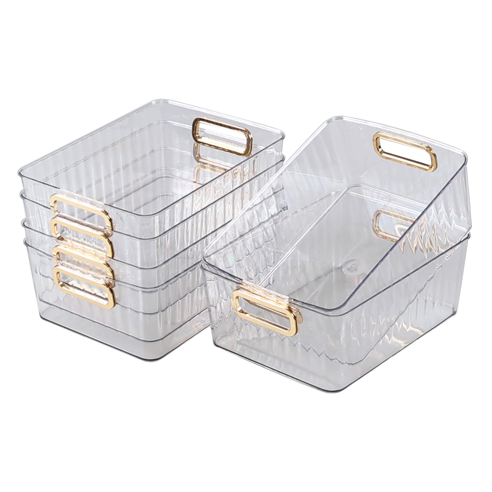 Paquete de 6 contenedores organizadores de plástico transparente, cestas de almacenamiento de despensa de plástico para cocina, nevera, armario, baño