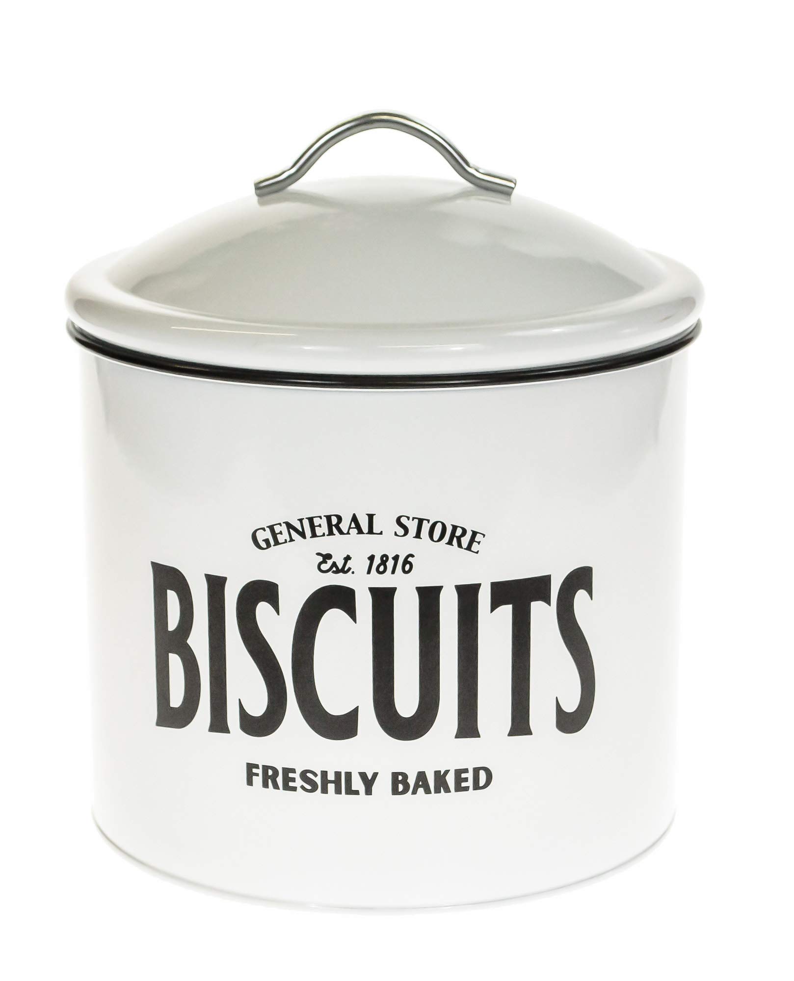 General Store Retro White Metal Airtight Biscuit Cookie Storage Tin Box Canister