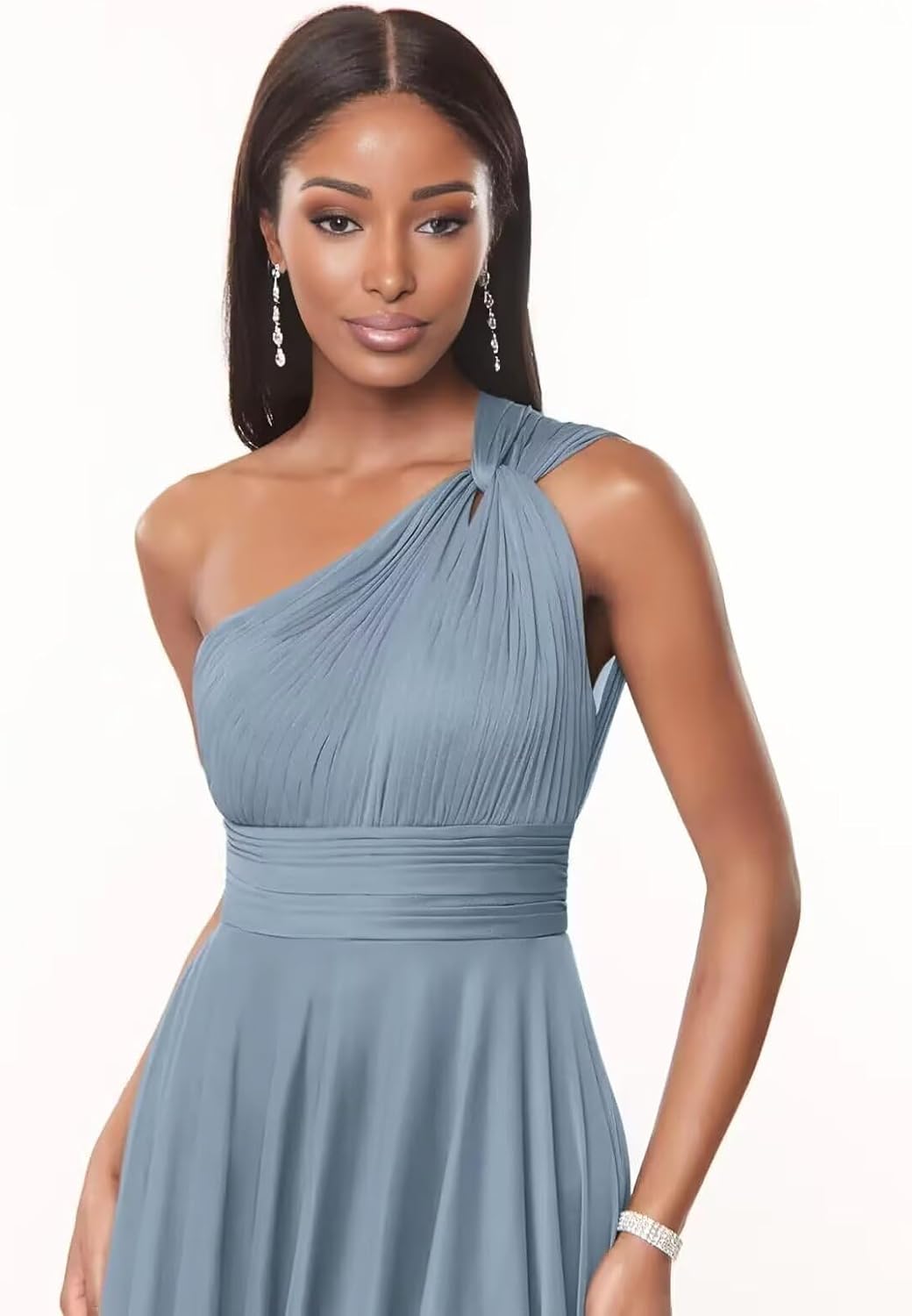 Chiffon Bridesmaid Dresses for Women One Shoulder Formal Dress A Line Pleated Wedding Guest Dress