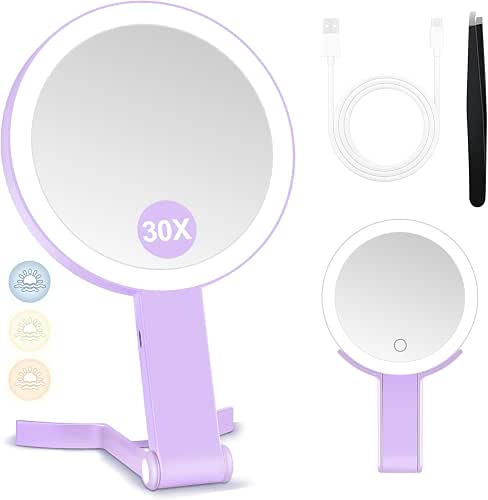 MIYADIVA Magnifying Mirror with Light, Double Sided 30X/1X Lighted Travel