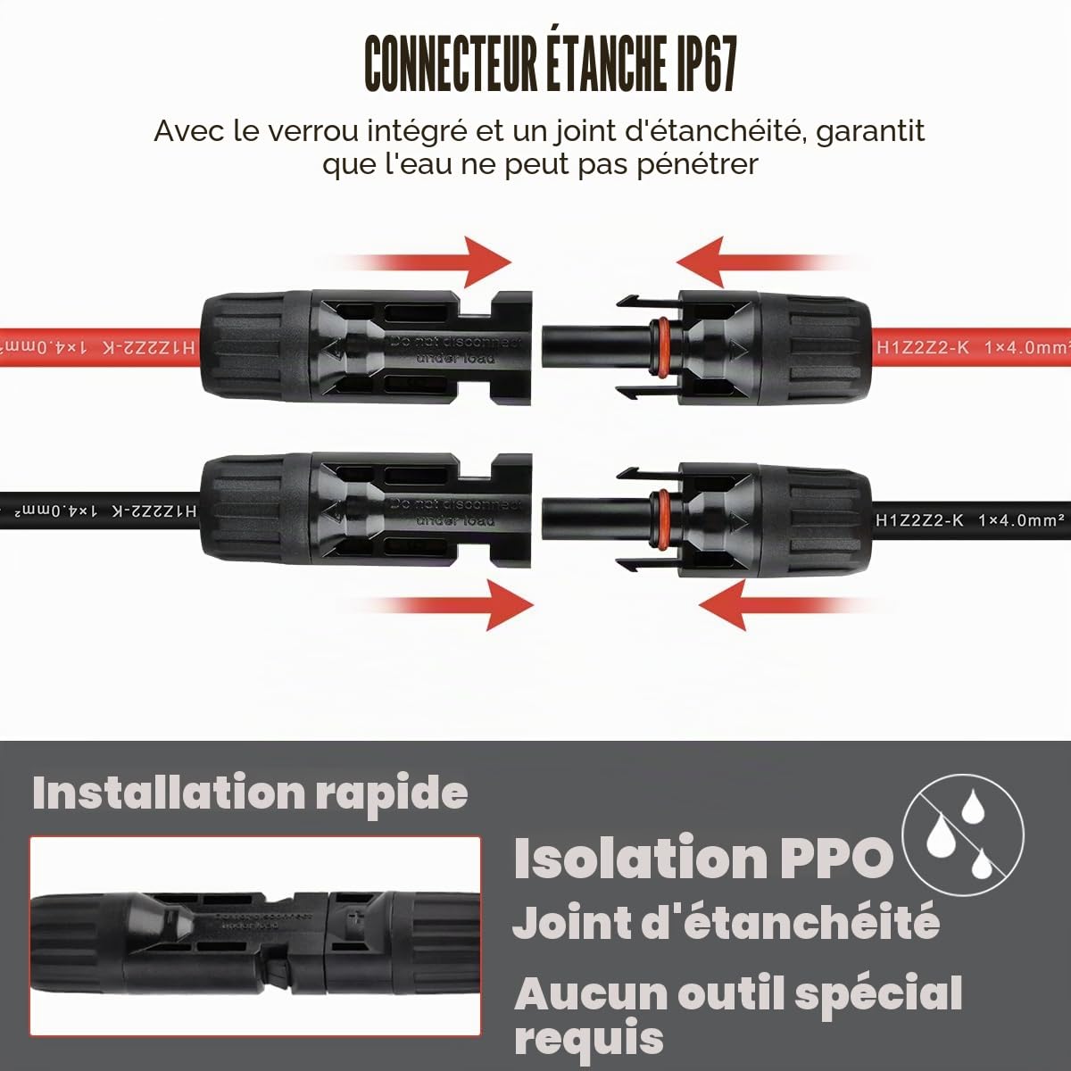 Rallonge de panneau solaire de 4 mm² - 5 m - Câble d'extension de panneau solaire étanche IP68 avec connecteurs femelles et mâles - Connecteurs - Câbles et adaptateurs (rouge + noir)