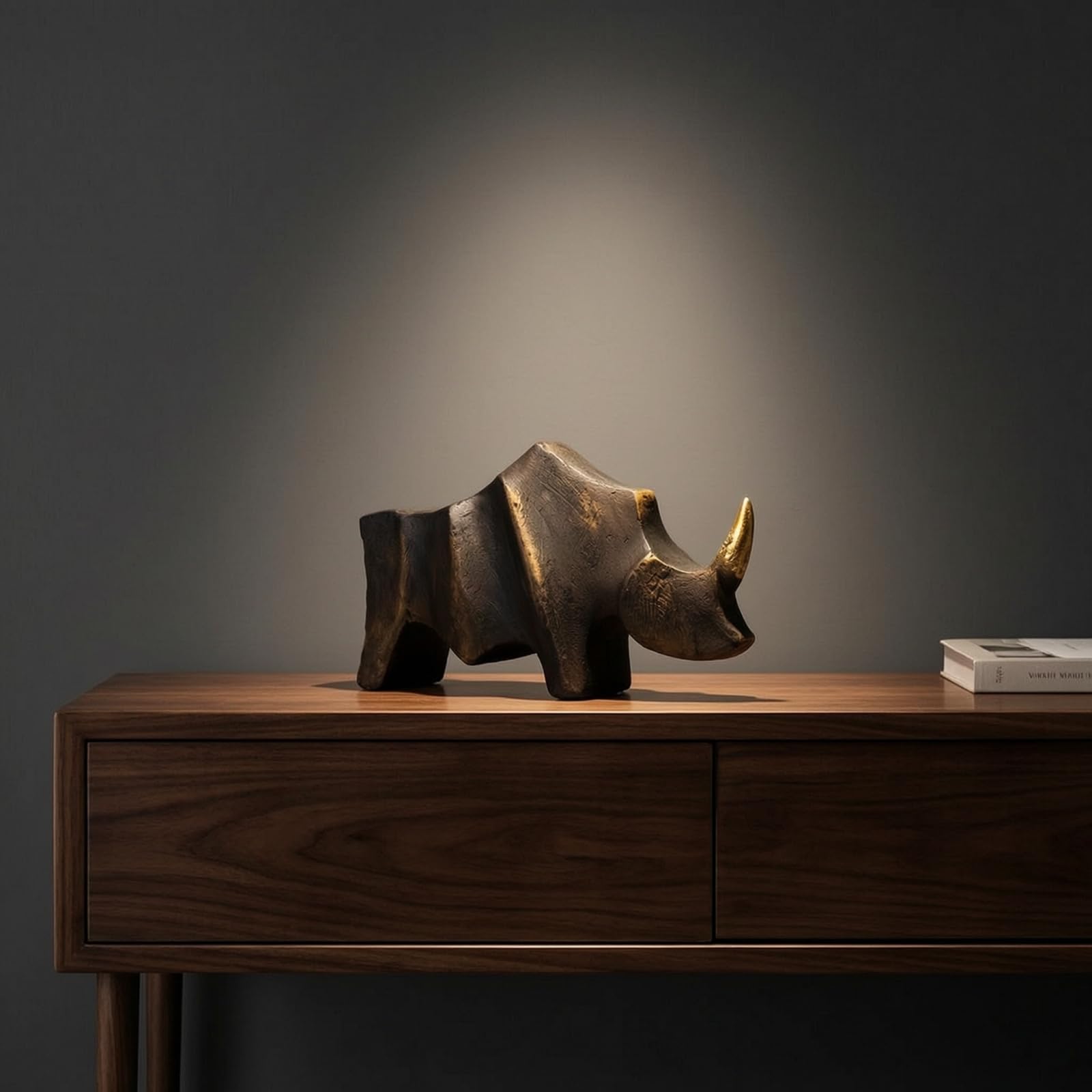 Escultura de Figura Estatua Adorno Decorativo de Resina con Acabado Antiguo y Cuernos Dorados Textura Facetada Adecuada para Salón Oficina Estantería, 22.5cm 6.5cm 12.5cm
