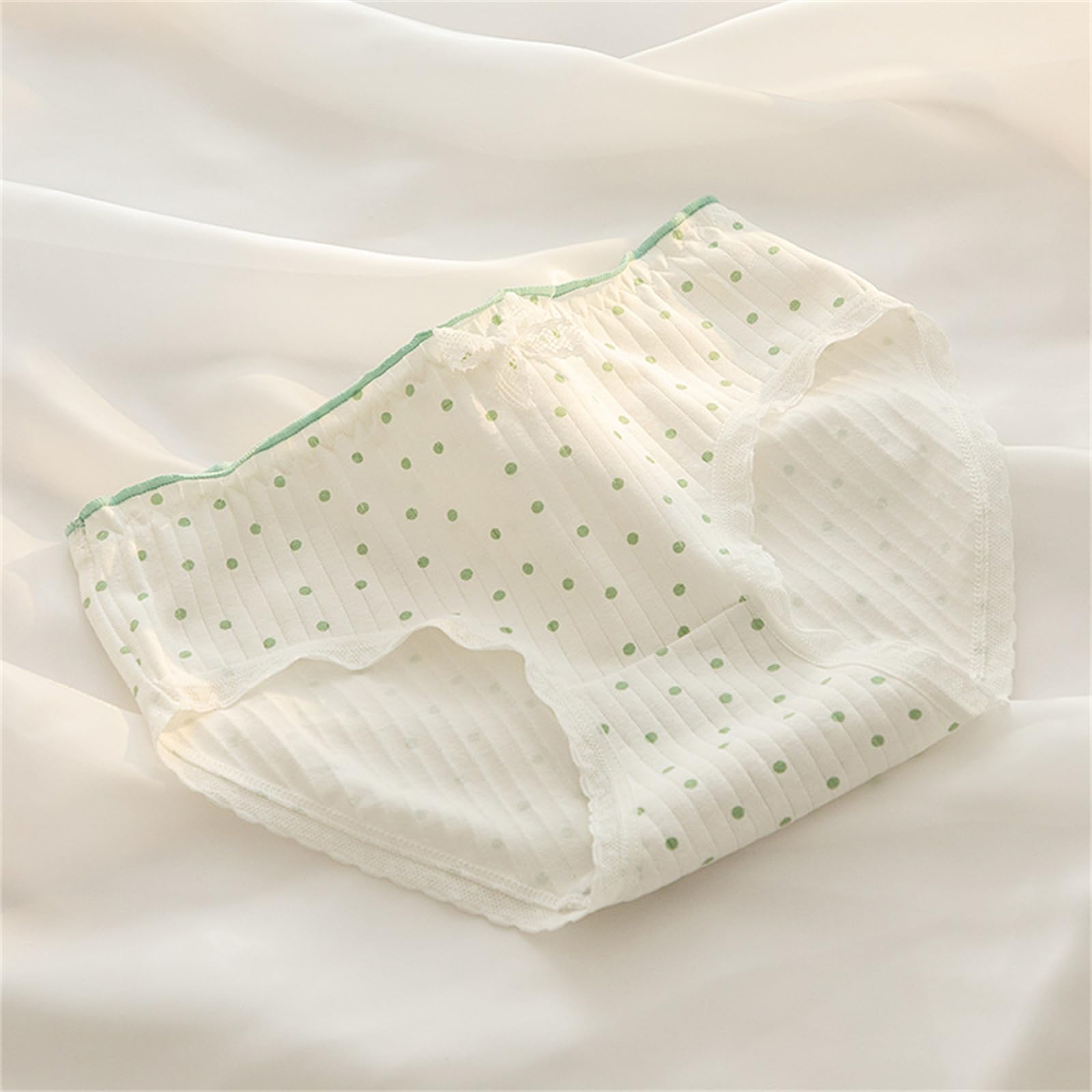Paquete de 5 bragas de algodón de tiro medio para mujer con patrones florales verdes a cuadros con lazos de encaje dulce