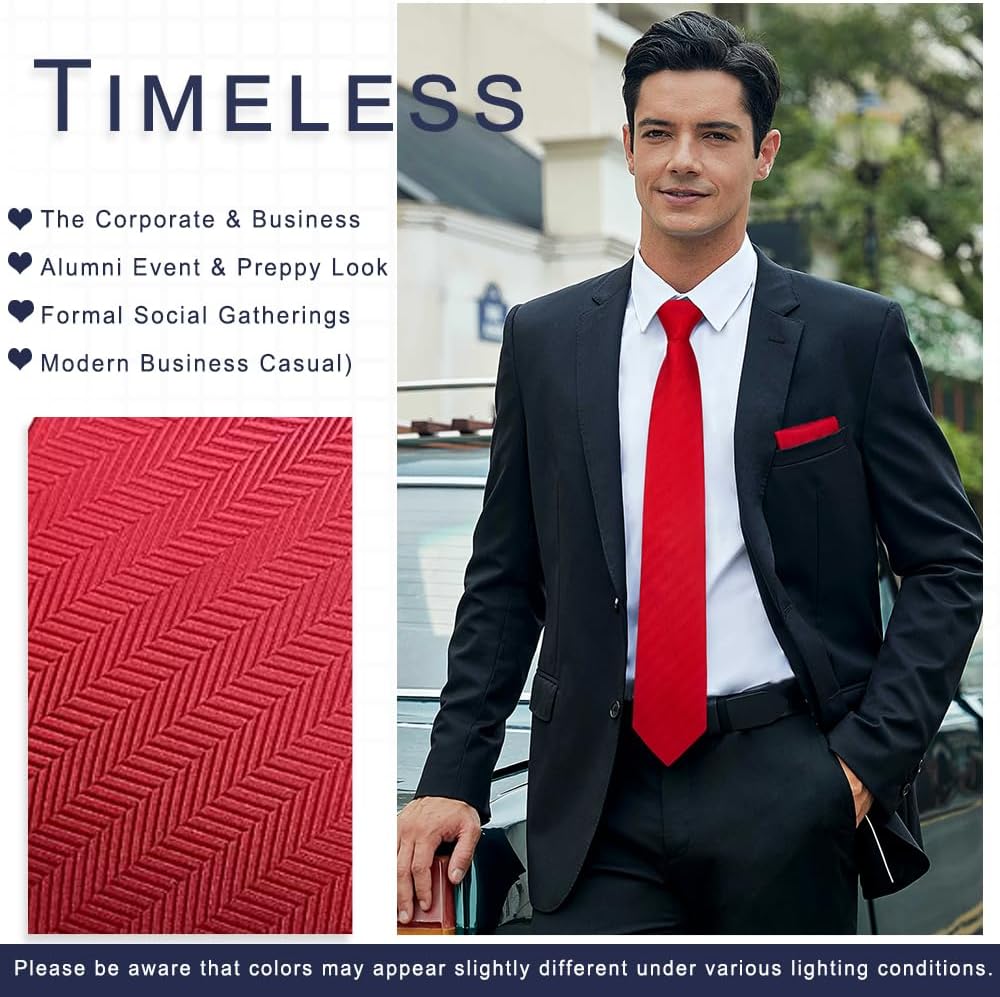 HISDERN Mens Ties Striped Ties for Men Formal Tie and Pocket Square Set Necktie for Wedding Business Graduation - Image 2