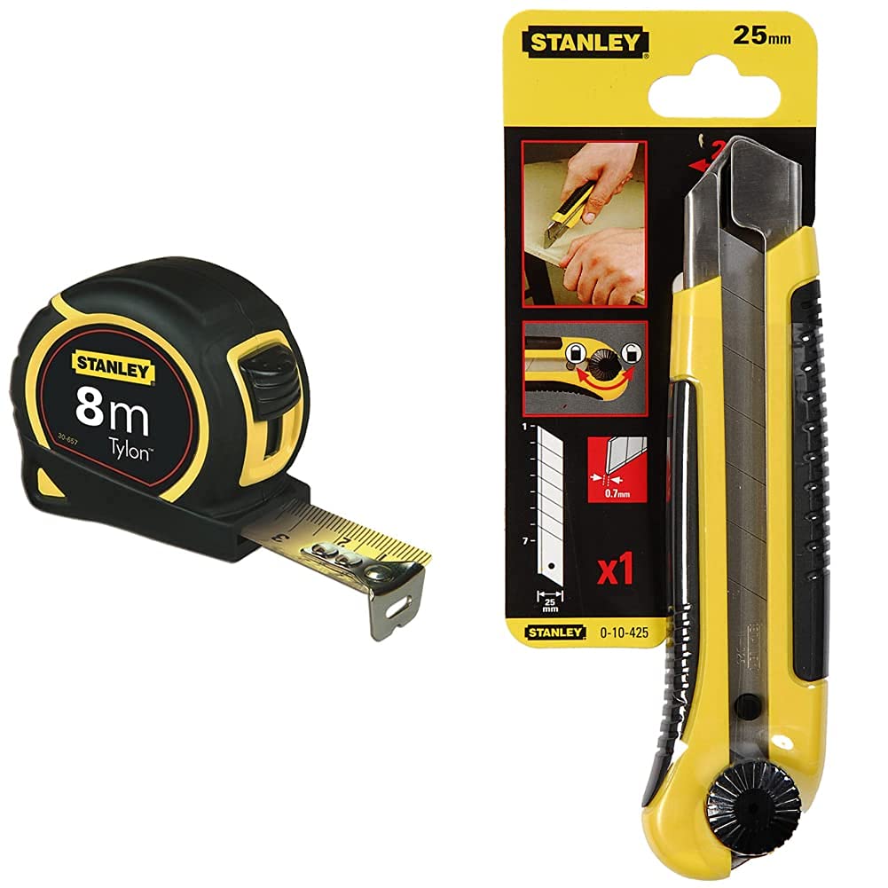 Mètre Tylon 8m x 25mm avec ruban anti-corrosion et cutter blocage de lame