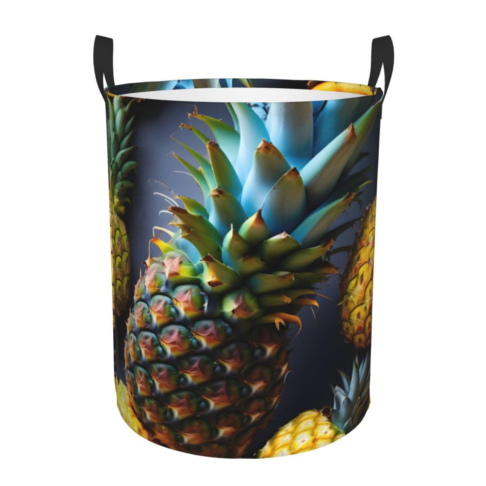 S Collapsible Laundry Hamper Round Fruit Pineapple Print Storage