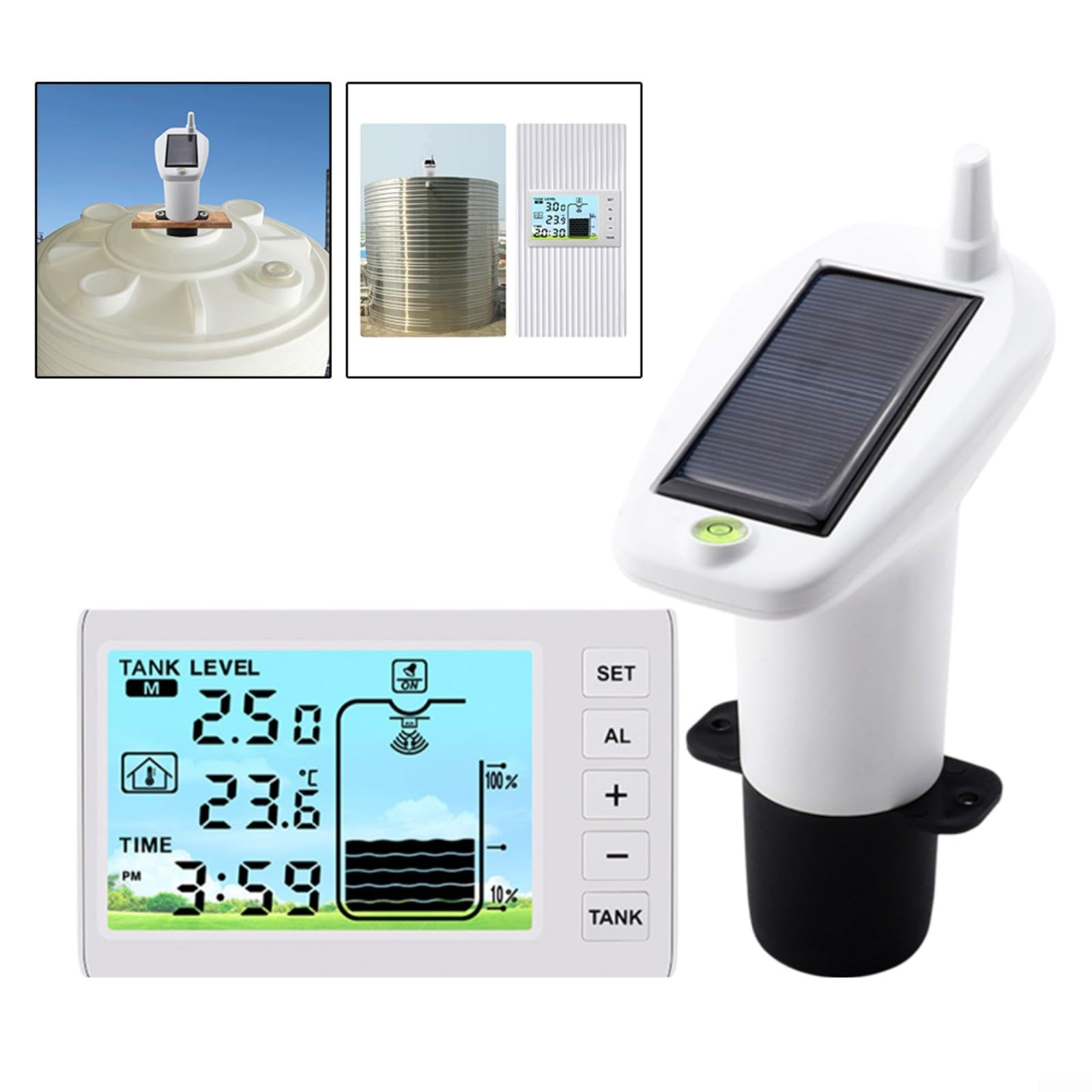 Monitor digital de nivel de agua con pantalla retroiluminada, lectura de temperatura interior/exterior, alarma Ip65 transmisor impermeable para jardín