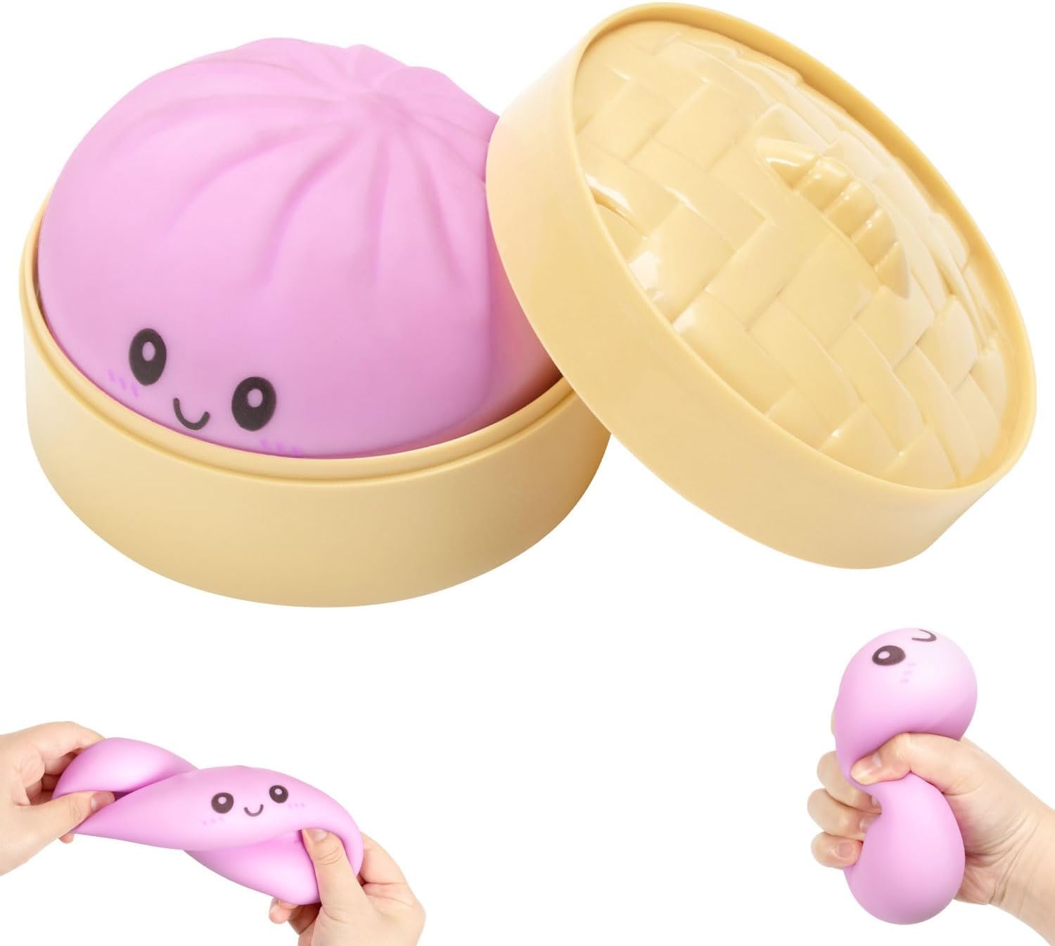 Colorful Dumpling, Glitter Squeeze Stress Toy With Steamer, Soft Squeeze Anxiety Relief Fidget for Adults (Purple)