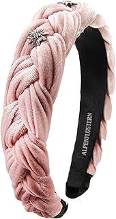 Diadema de terciopelo trenzado y brillantes de color blanco noble – para mujer – Diadema antideslizante para el pelo trenzado para traje tirolés (polvo rosa) ADV129