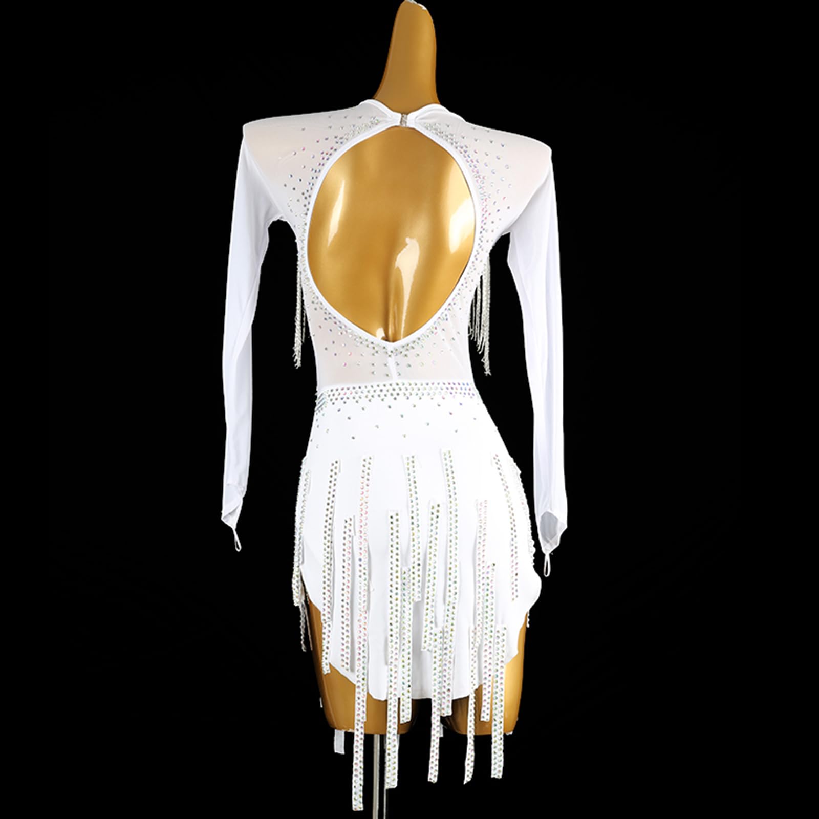 Damen Latin Rock Ballsaal Tanzkleid V Kragen Schöne Rückseite Strass Wettbewerb Kleidung Tanzrock Rumba Samba Cha Cha Tanzkleidung