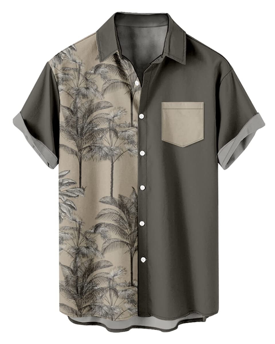 AMOMA Casual Coconut Tree Hawaiian Bowling Shirt for Men Button Down Short Sleeve Aloha Shirts