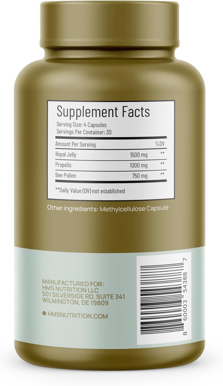 Bee Pollen 3,250 mg — 120 Vegetarian Capsules | Bee Pollen + Propolis & Royal Jelly Blend | High Potency Daily Immune & Wellness Support | Non‑GMO, No Fillers - Image 3