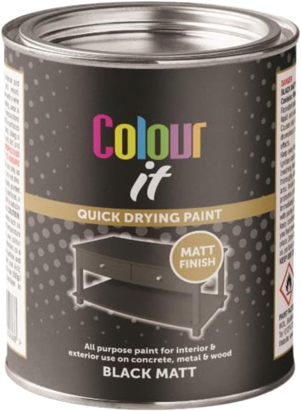 Inspired Essentials 300ml Non Drip Paint Tin Exterior Interior Hard Drying Performance Multi-Purpose Tin for Metal, Wood, Plastic, Walls with Perfect Finish (4, Black Matte)