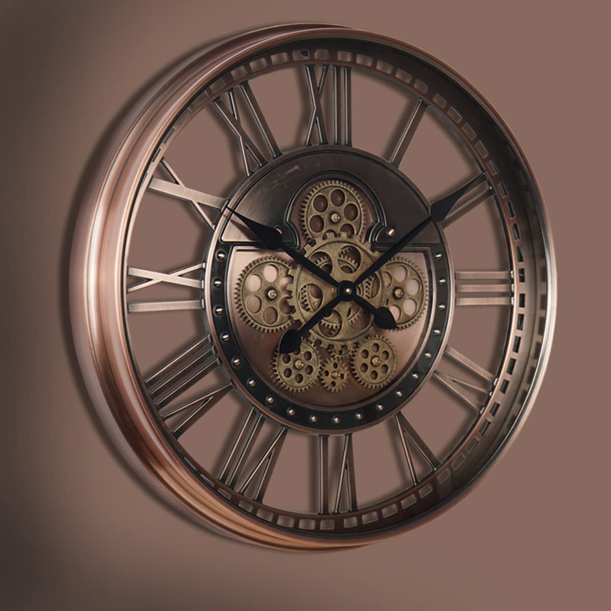 SaryEdge Large Wall Clocks,Large Wall Clock with Moving Gears, Non-Ticking Vintage Oversized Metal Wall Clock with Roman Numerals, Industrial Steampunk Batte-Green,Red,Red,Red