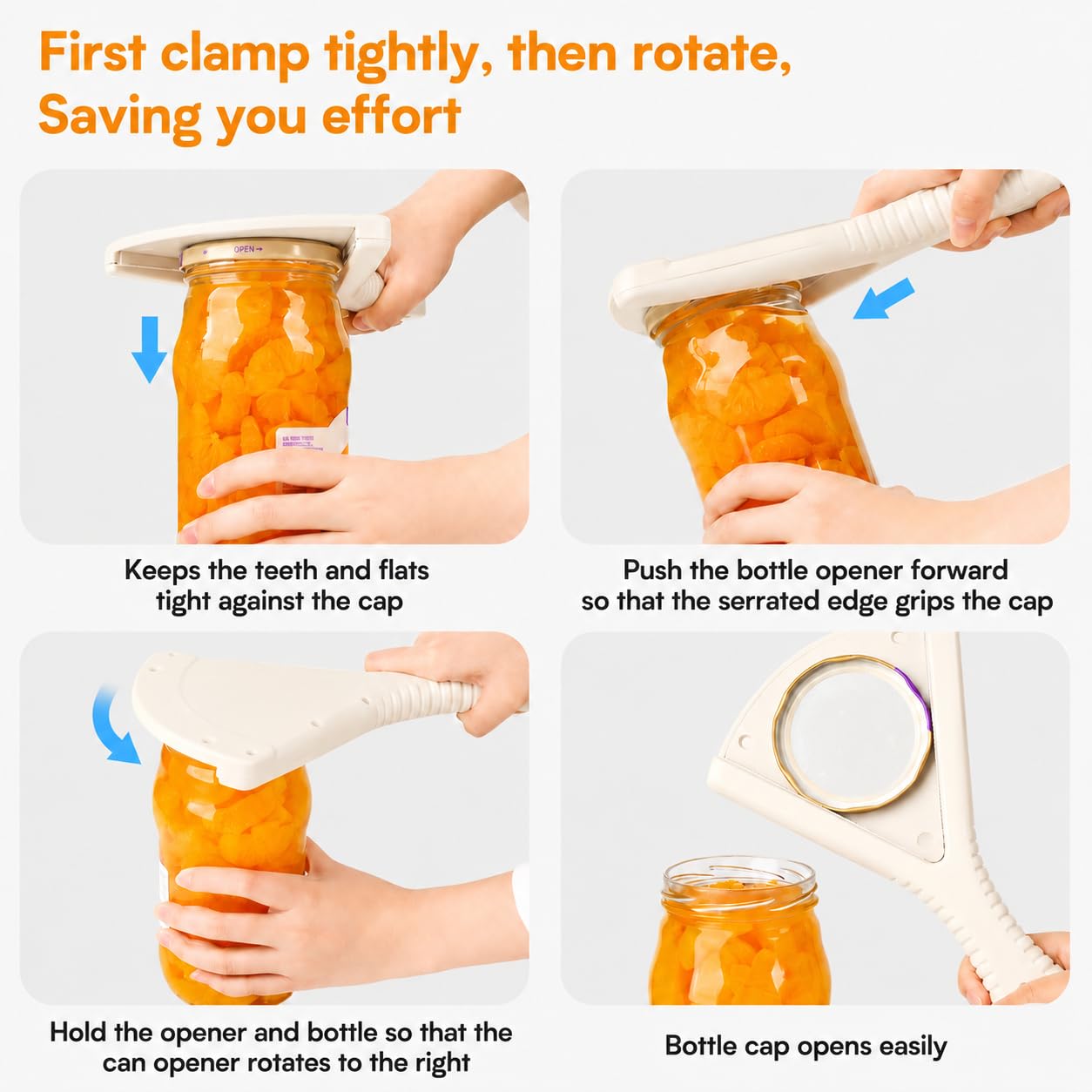 Abridor de tarros para manos débiles, agarre de tapa de acero inoxidable, fácil de girar para tarros de 0.5 a 5.1 pulgadas, herramienta de cocina manual para personas mayores y manos con artritis