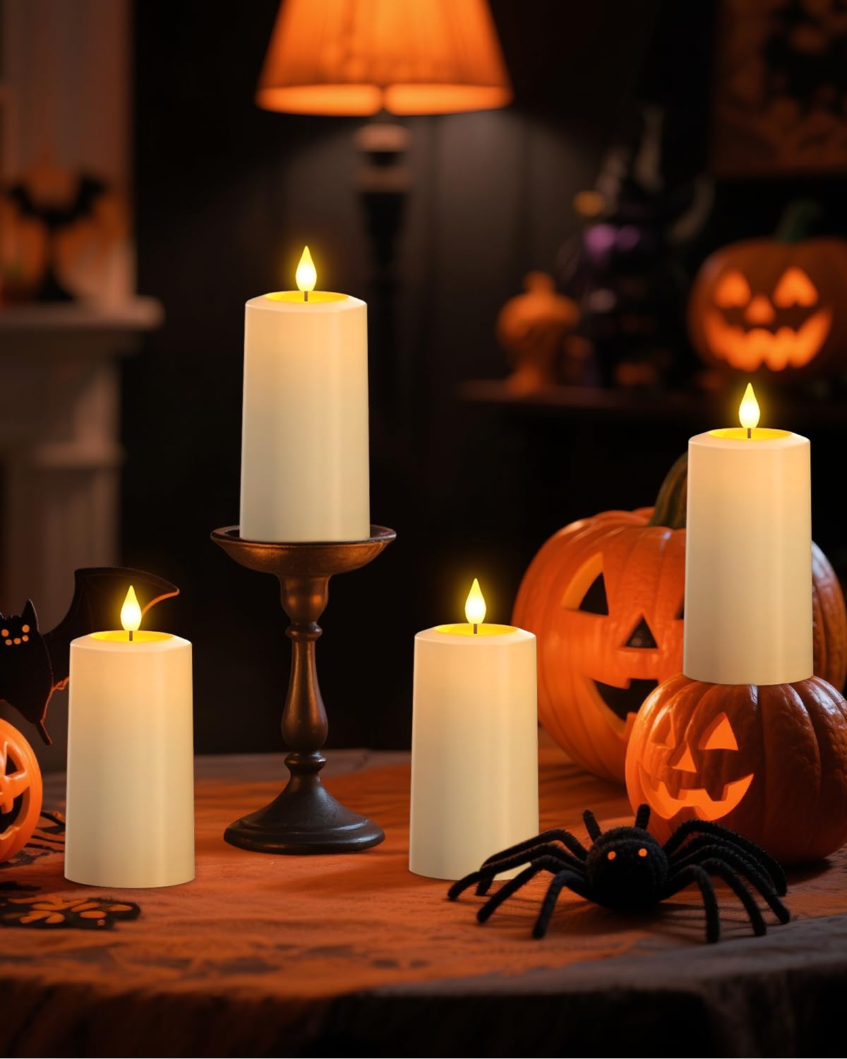 SoulBay LED Kerzen Outdoor Aufladbar mit Timerfunction für Garten 4er Set | Aufladbare Kerzen mit Ladestation & Fernbedienung, Wasserdicht LED Stumpenkerzen für Party Zimmer Halloween Deko Weihnachten