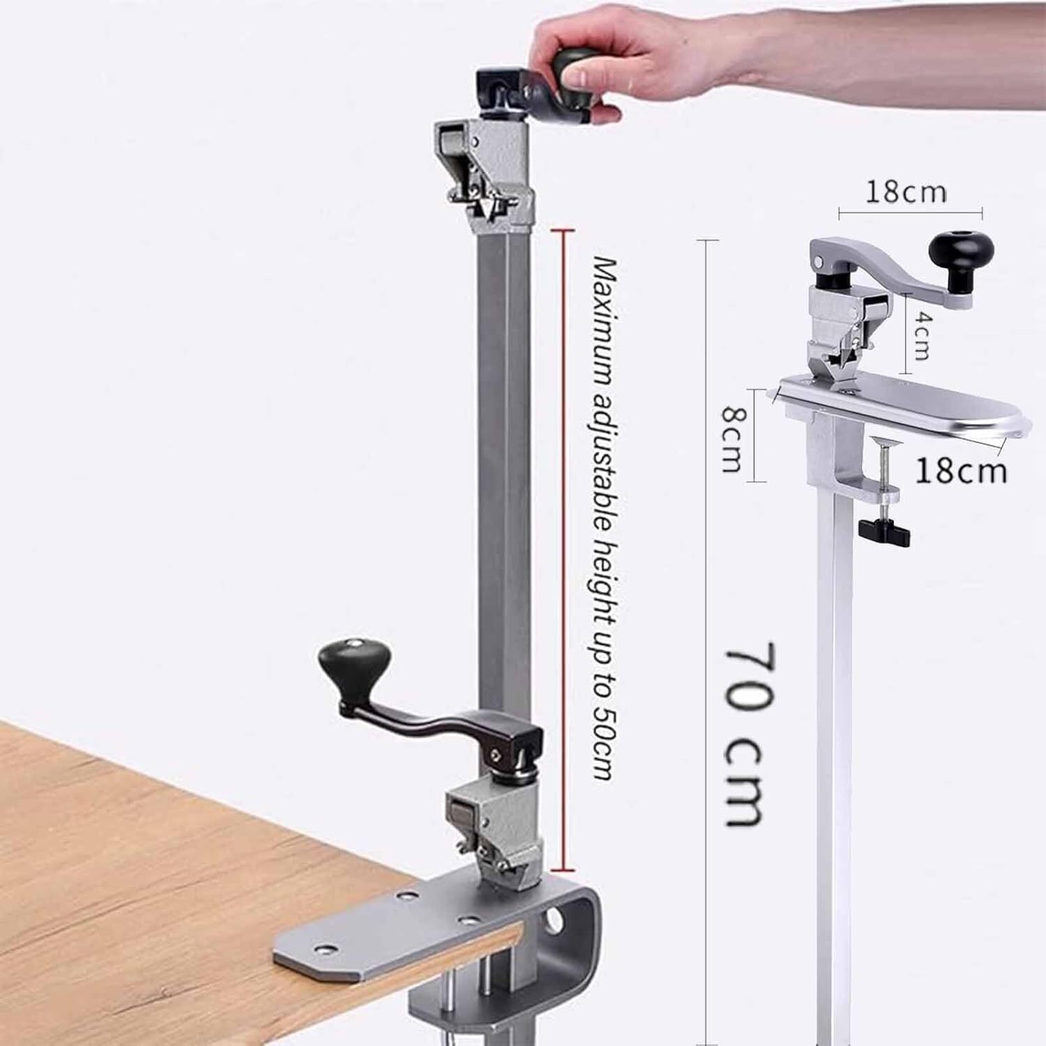 Manual Table Can Opener, Commercial Can Opener, 50CM Height Adjustable, Adjustable Handle, Stainless Steel Efficient Anti Slip for Opening The Fruit Can, Milk, Meat