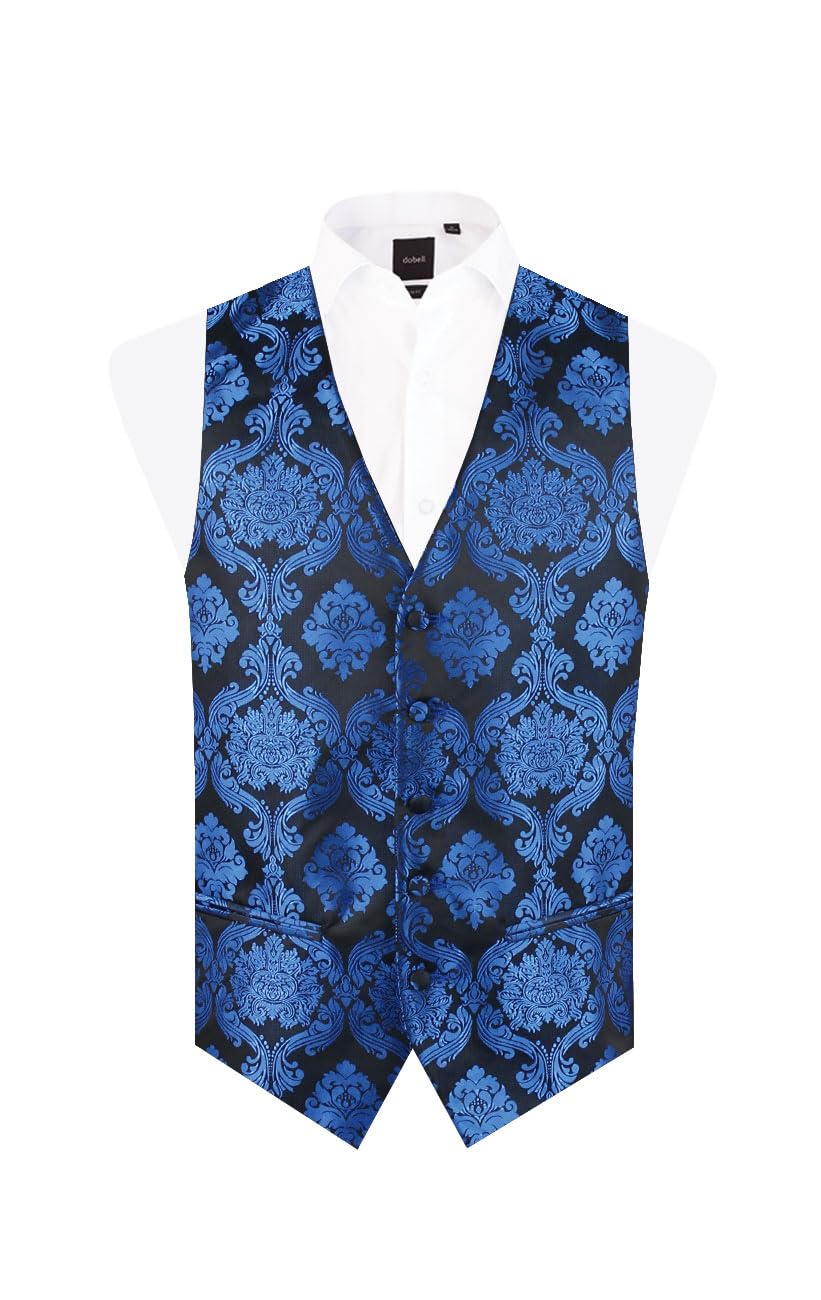 Dobell Men's Blue Victorian Jacquard Waistcoat 3XL