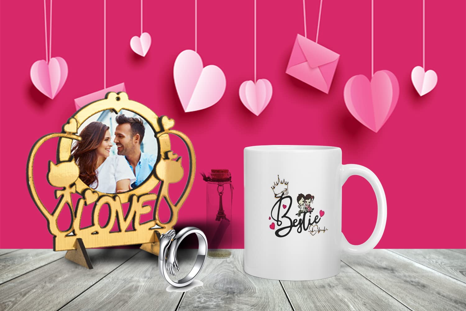 Happy Valentine’s Day Mug, Photo Stand, Message Bottle, Hug Ring|Combo Gift Set|Best Gift for Valentines|Anniversary|Birthday| Couples|Lovers| Girlfriend Boyfriend-image-31