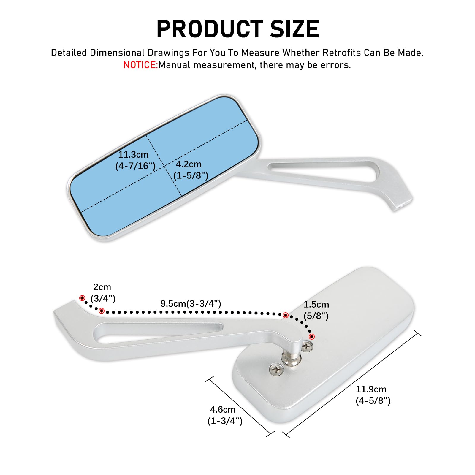 Amazon.com: 8mm/10mm Silver Rectangle Motorcycle Rear view Side
