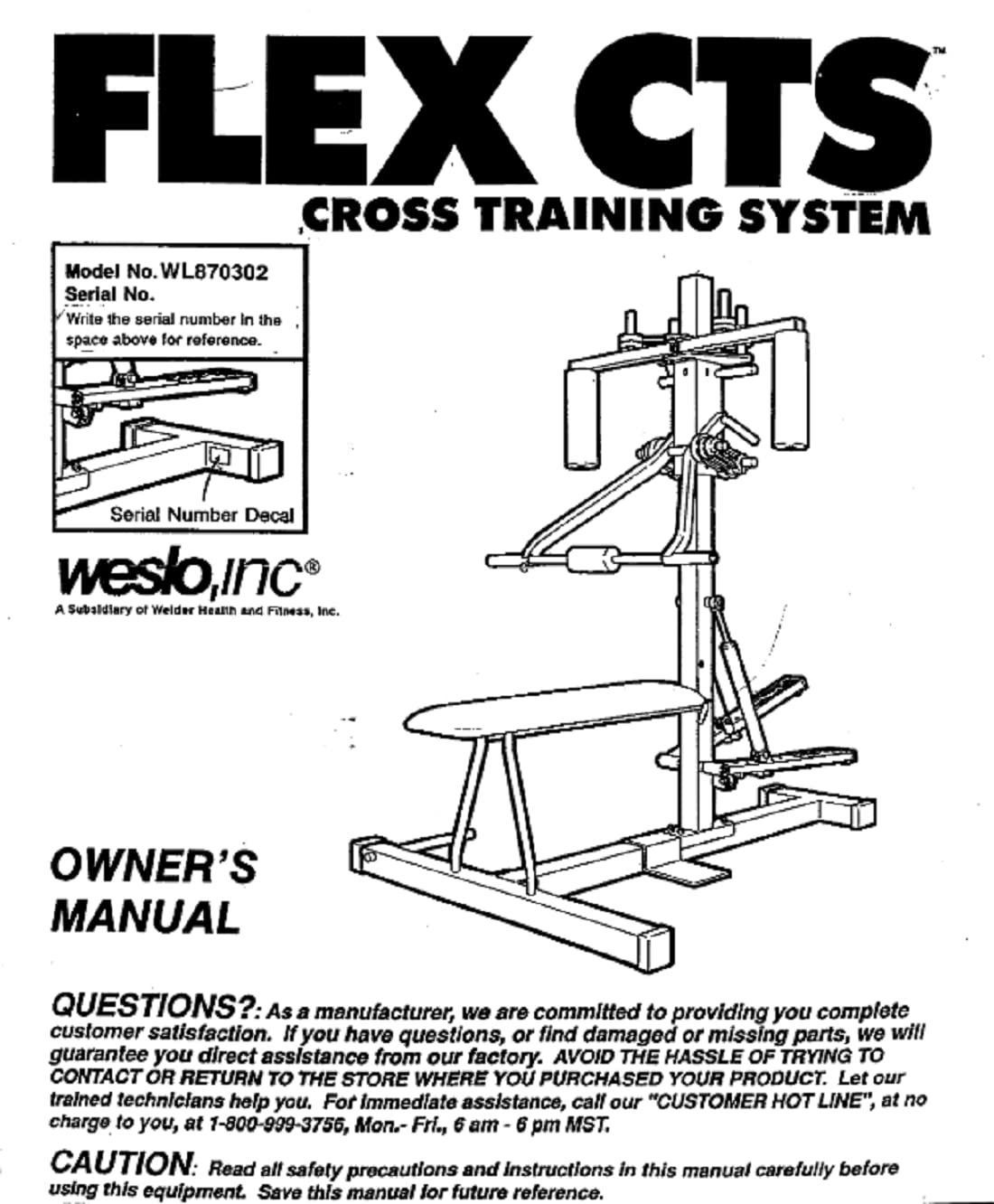 Owners Manual 103135 Works W Weslo Flex - WL870302 Strength System