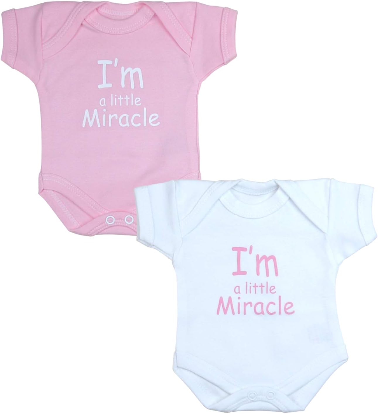 BabyPremPremature Early Baby Clothes Pack of 2 Bodysuits/Vests 1.5-7.5lb I'm a Little Miracle' Pink or Blue