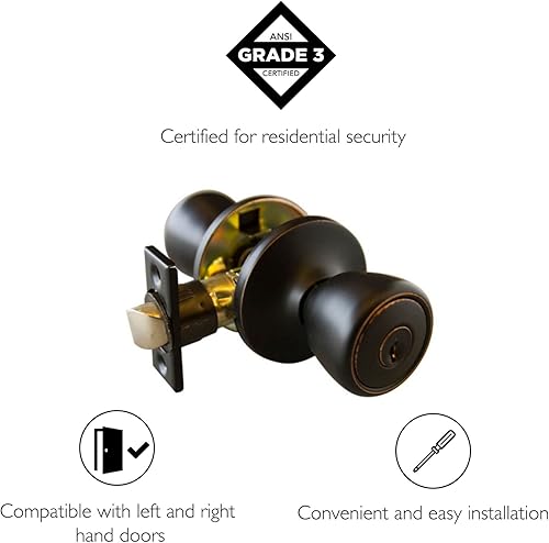 Miniatura 3 de Design House 728709 - Pomo universal para puerta de entrada con llave de 6 vías, color bronce aceitado