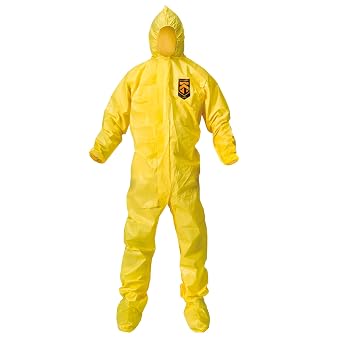 KleenGuardTM A70 Chemical Spray Protection Coveralls 00685 Suit, Hooded, Booted, Zip Front, Elastic Wrists, Size 2XL, Yellow, Qty 12