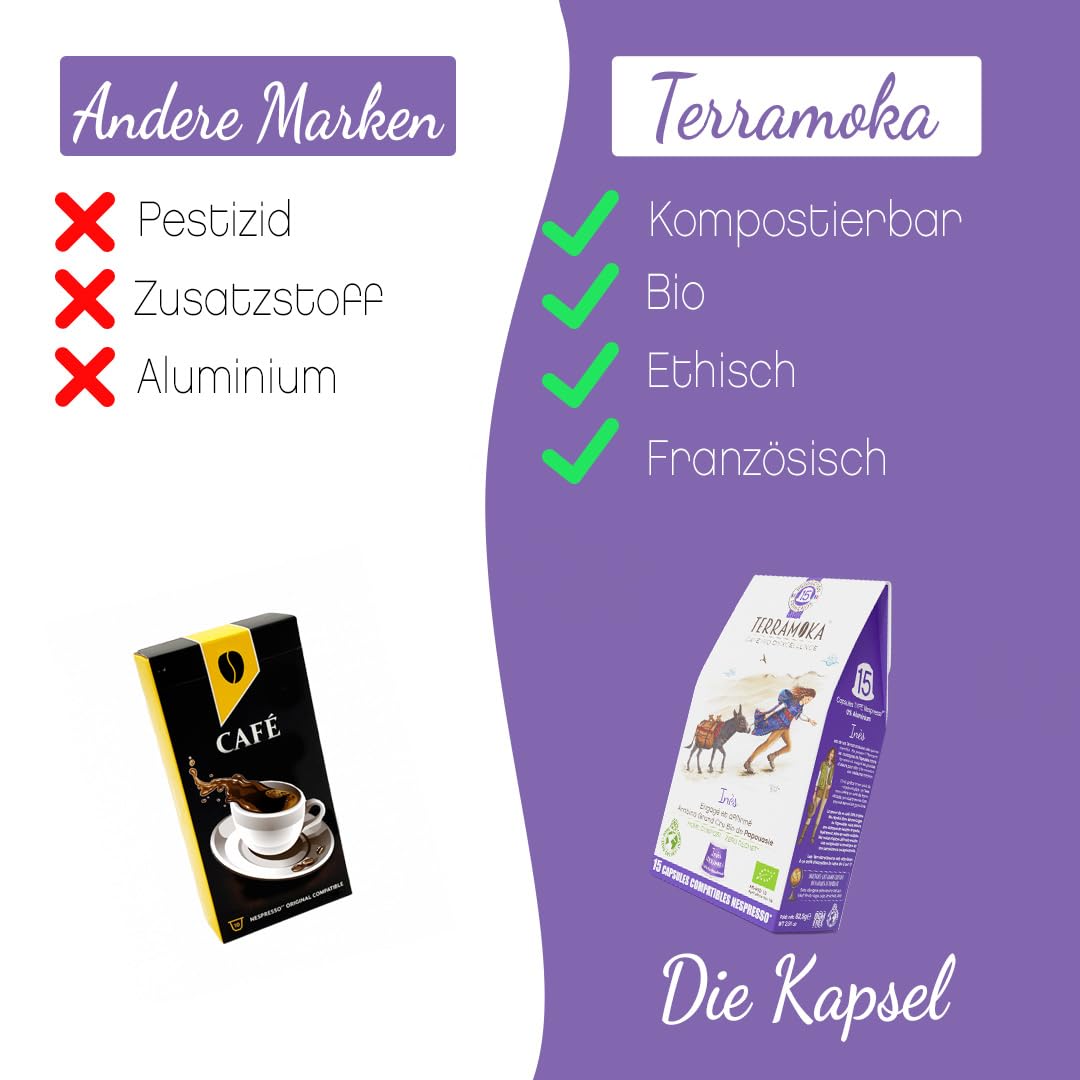 TERRAMOKA - Exzellenter Bio-Kaffee - 100% reiner Arabica aus Peru - Fruchtig, nuanciert und rassig - 300 Kapseln Kompatibel Zero Waste - Mr Albert- Frankreich