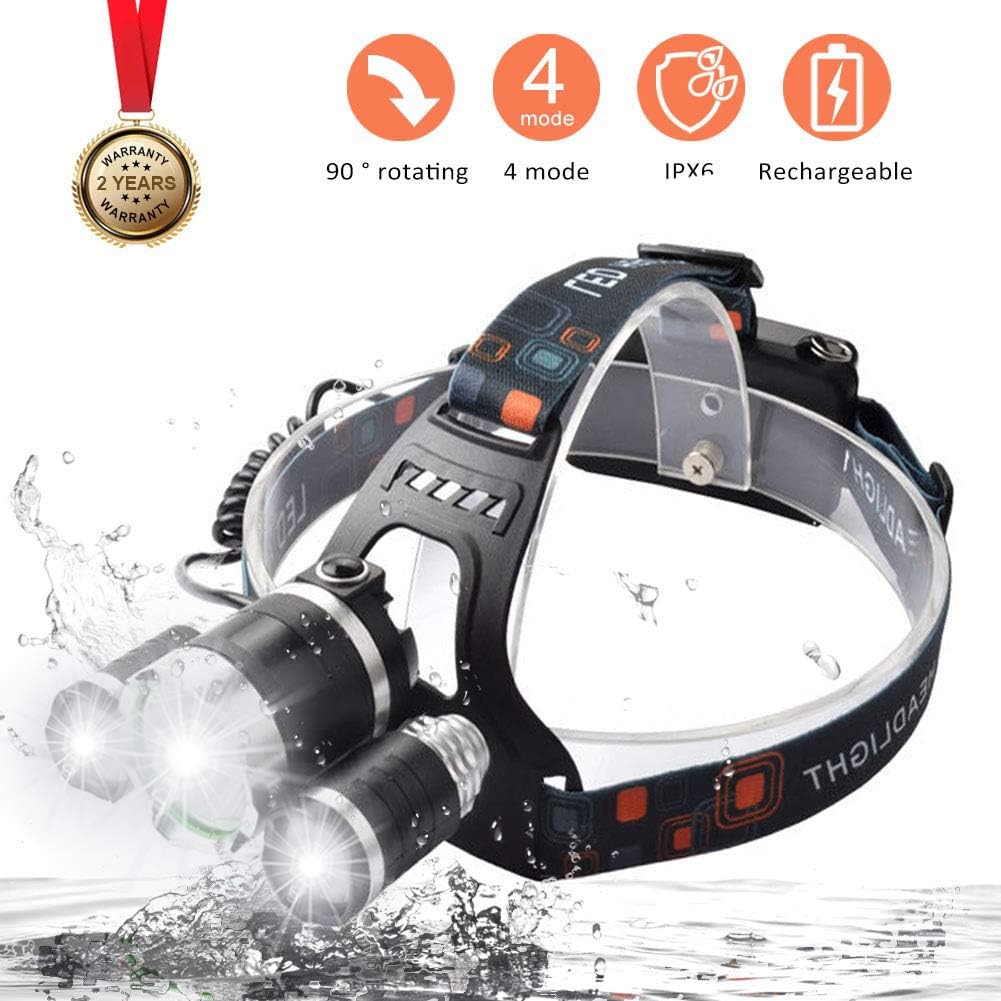 Headlamp Flashlight, Waterproof Headlight for Head, Brightest 3 Led