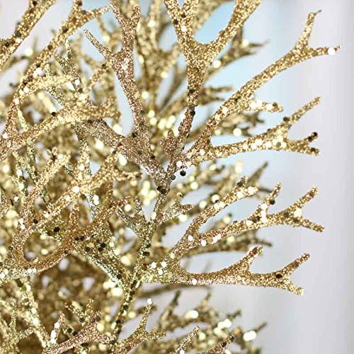 Factory Direct Craft Pack of 12 Glitzy Gold Glitter Staghorn Floral Stems for Holiday Flower Arrangements and Christmas Decorations
