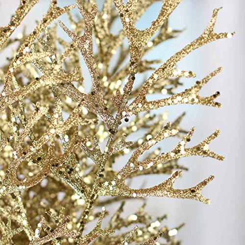 Factory Direct Craft Pack of 12 Glitzy Gold Glitter Staghorn Floral Stems for Holiday Flower Arrangements and Christmas Decorations