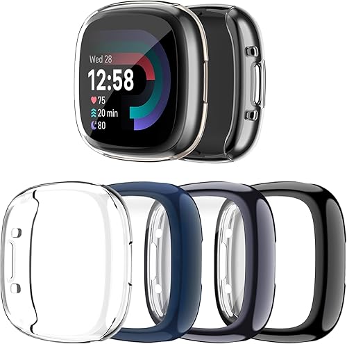 Funda protectora de pantalla compatible con Fitbit Versa 4, 4 unidades Funda protectora de TPU suave para Fitbit Versa 4 y Fitbit Sense 2,
