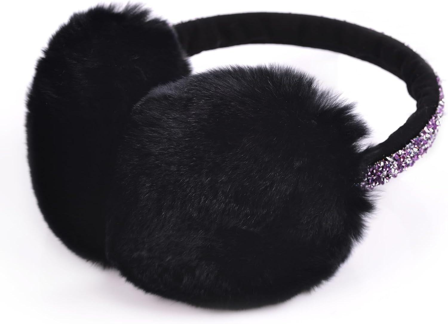 Harssidanzar Womens Rabbit Fur Rhinestone Earmuffs, Adjustable HL306US - Image 4