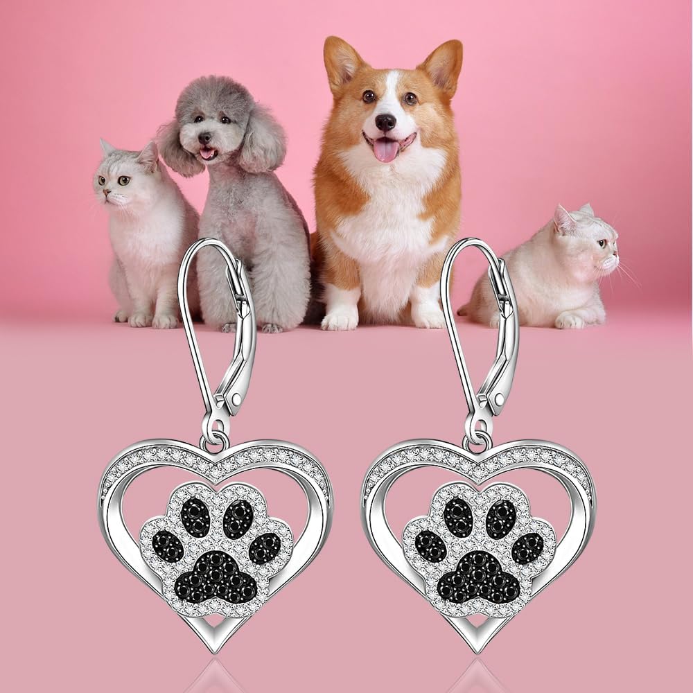 Paw Print Earrings Dog Earrings for Women Sterling Silver Cat Dog Paw Earring Heart Dangle Puppy Animal Jewelry Dogs Lover Gifts - Image 4
