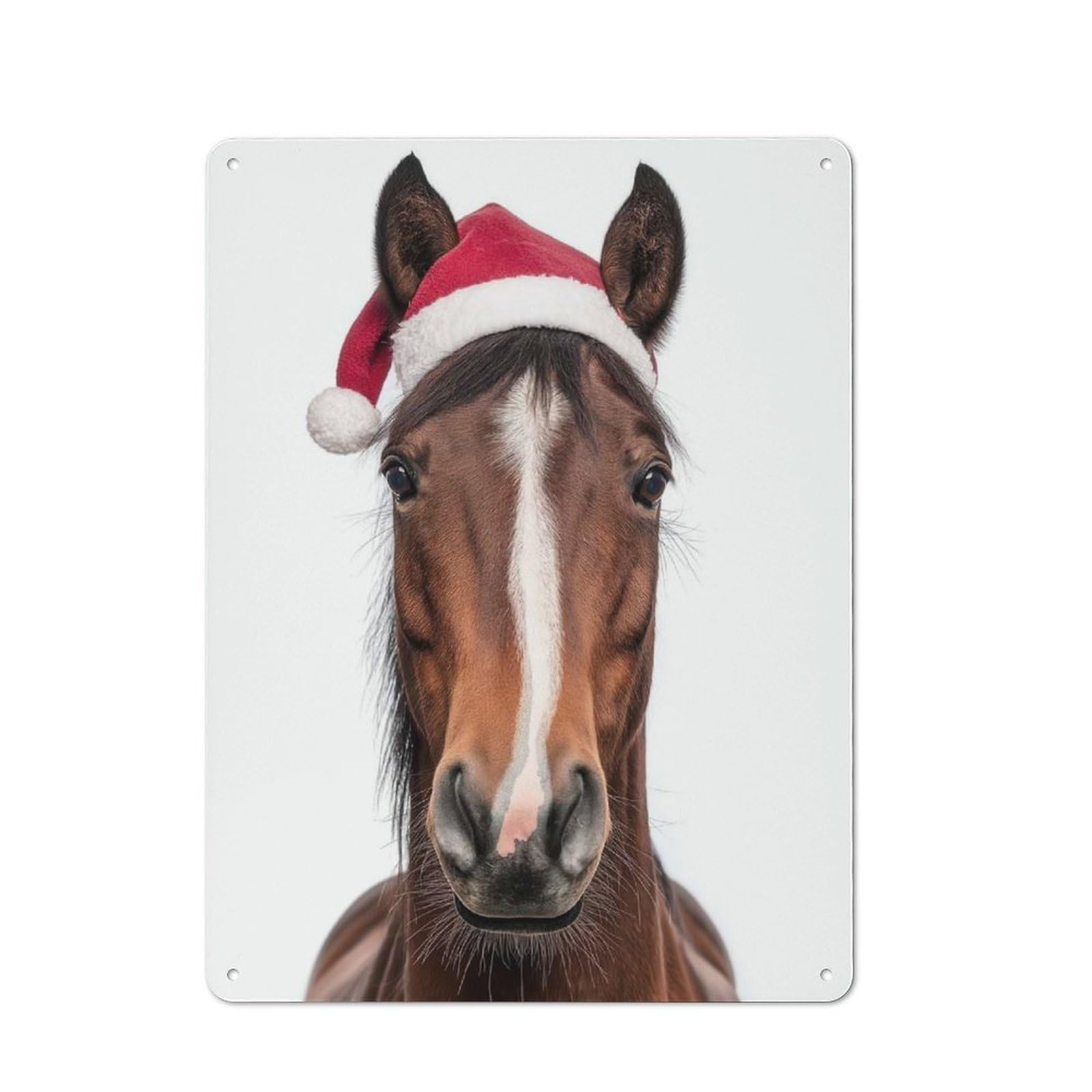 Junmoney Christmas Horse With Santa Hat Rustic Tin Sign 40X30cm For Man Cave Or Games Room, Housewarming Present For People Styling Man Cave And Games Room