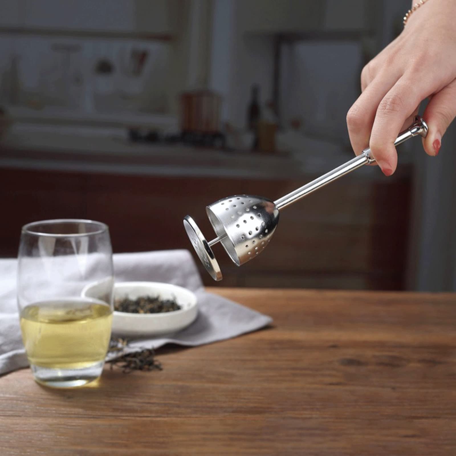 Colador de té portátil, herramientas de cocina para el hogar, infusor de acero inoxidable, fácil de limpiar, retráctil, reutilizable, mango largo