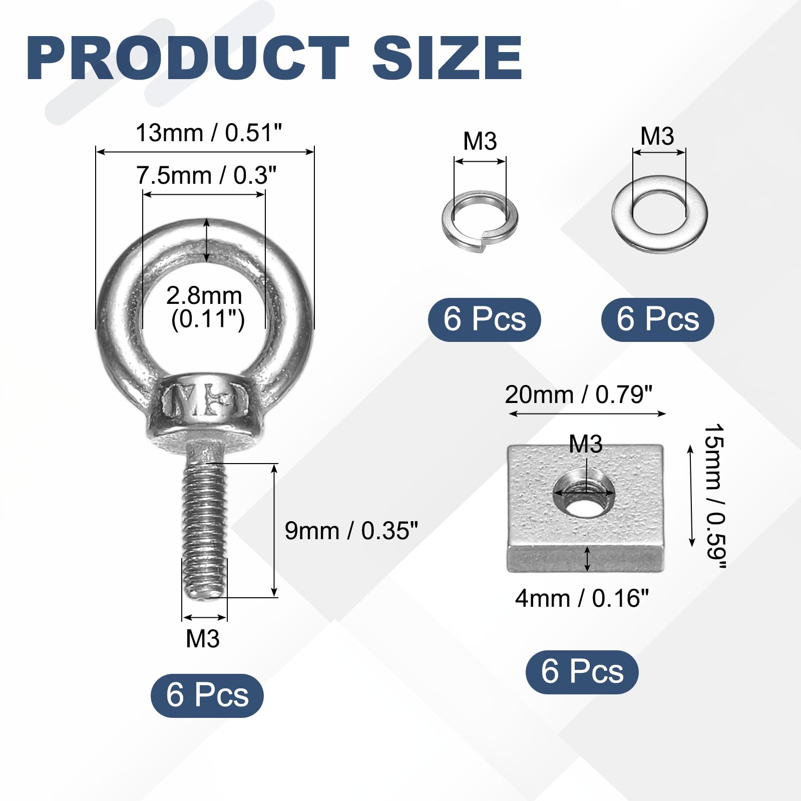 PATIKIL M3 x 9mm Eye Bolt Set - Image 2