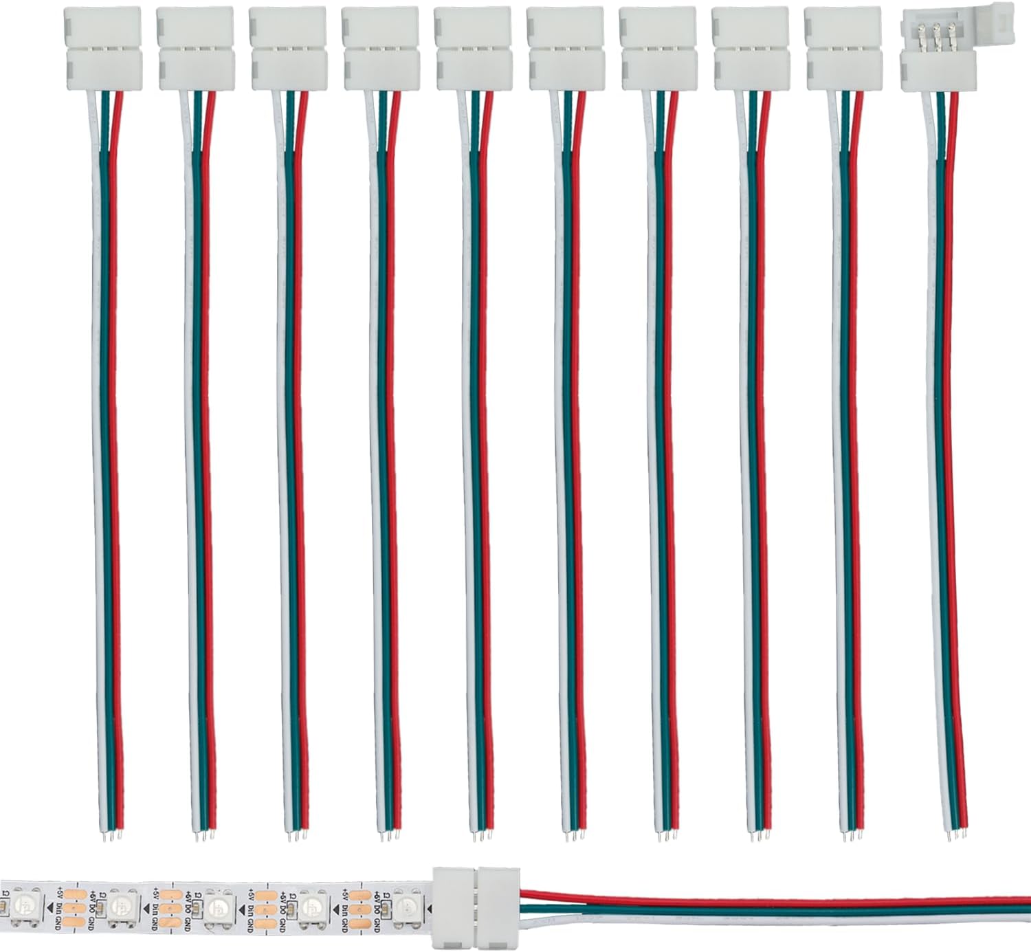 LOAMLIN 10PCS 10mm Wide 3PIN Single End LED Connector with 15cm Long Cable, LED Strip Solderless
