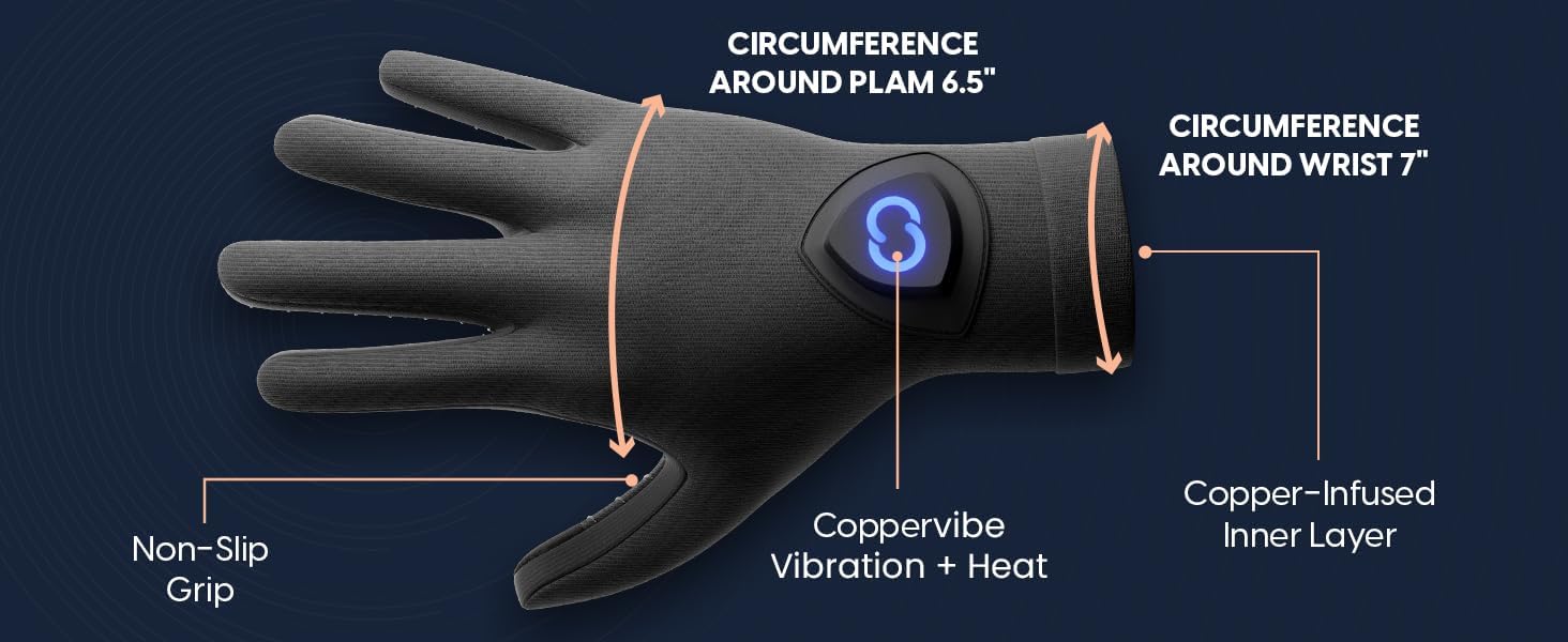 Copper Compression CopperVibe Vibration & Heat Gloves - Heated Hand Massage