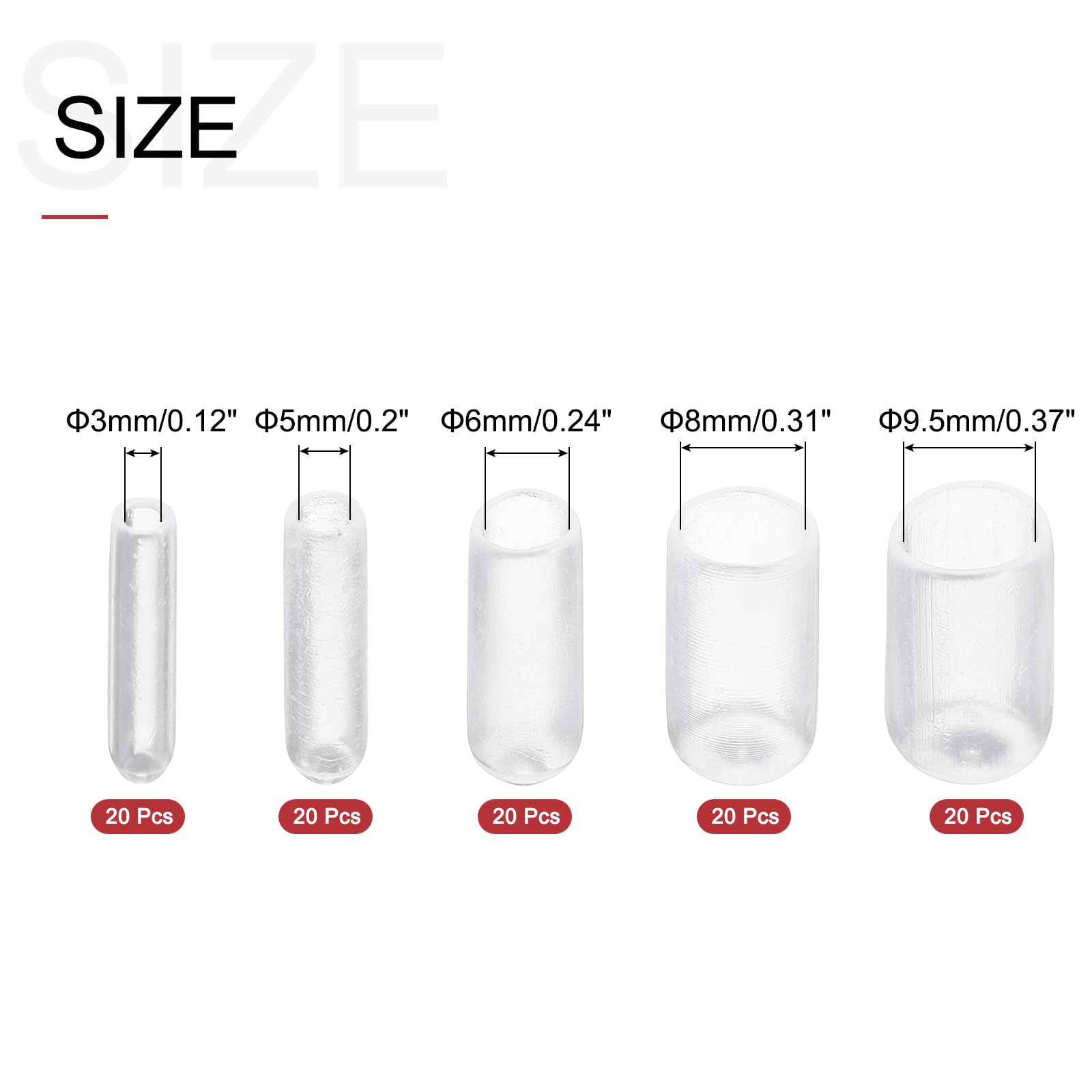 QUARKZMAN 100pz Tappi Terminali in Gomma Rotondi 3mm 5mm 6mm 8mm 9,5mm Coperture in Vinile Trasparenti per Protezione Filettature di Viti Assortimento Kit