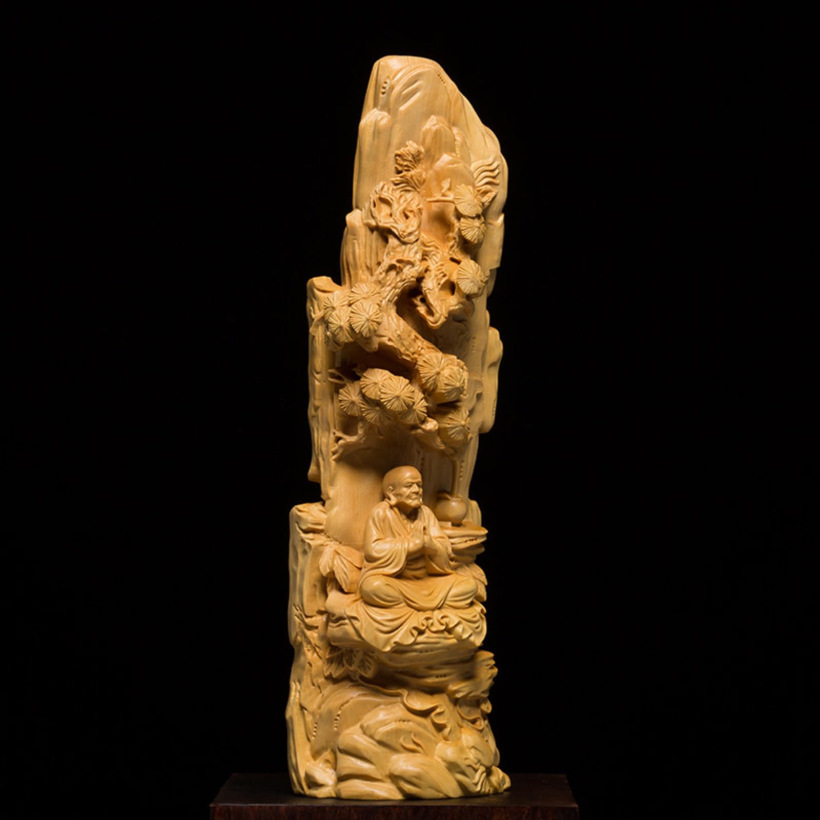 Statua di Buddha zen cinese intagliata a mano in legno di bosso, 23 cm, statuetta da meditazione Arhat seduto