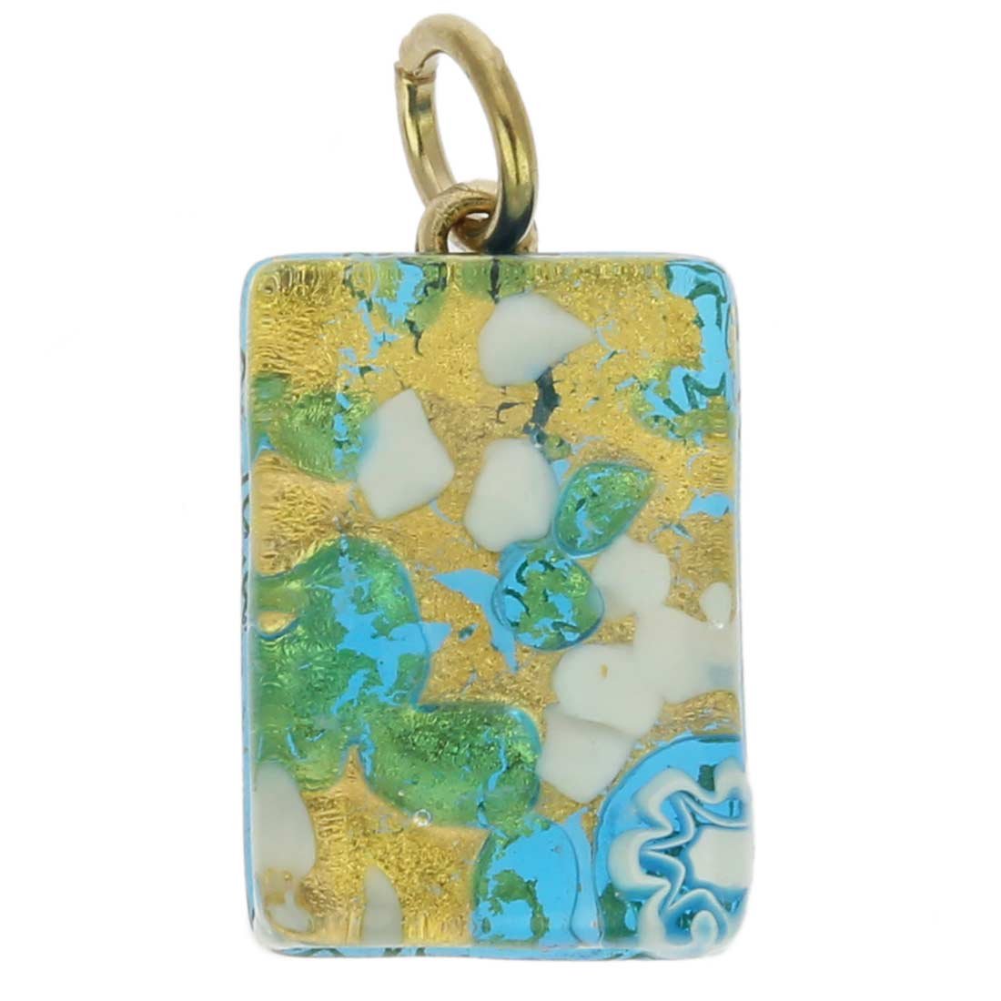 Glass Of VeniceMurano Glass Venetian Reflections Rectangular Pendant - Aqua Gold