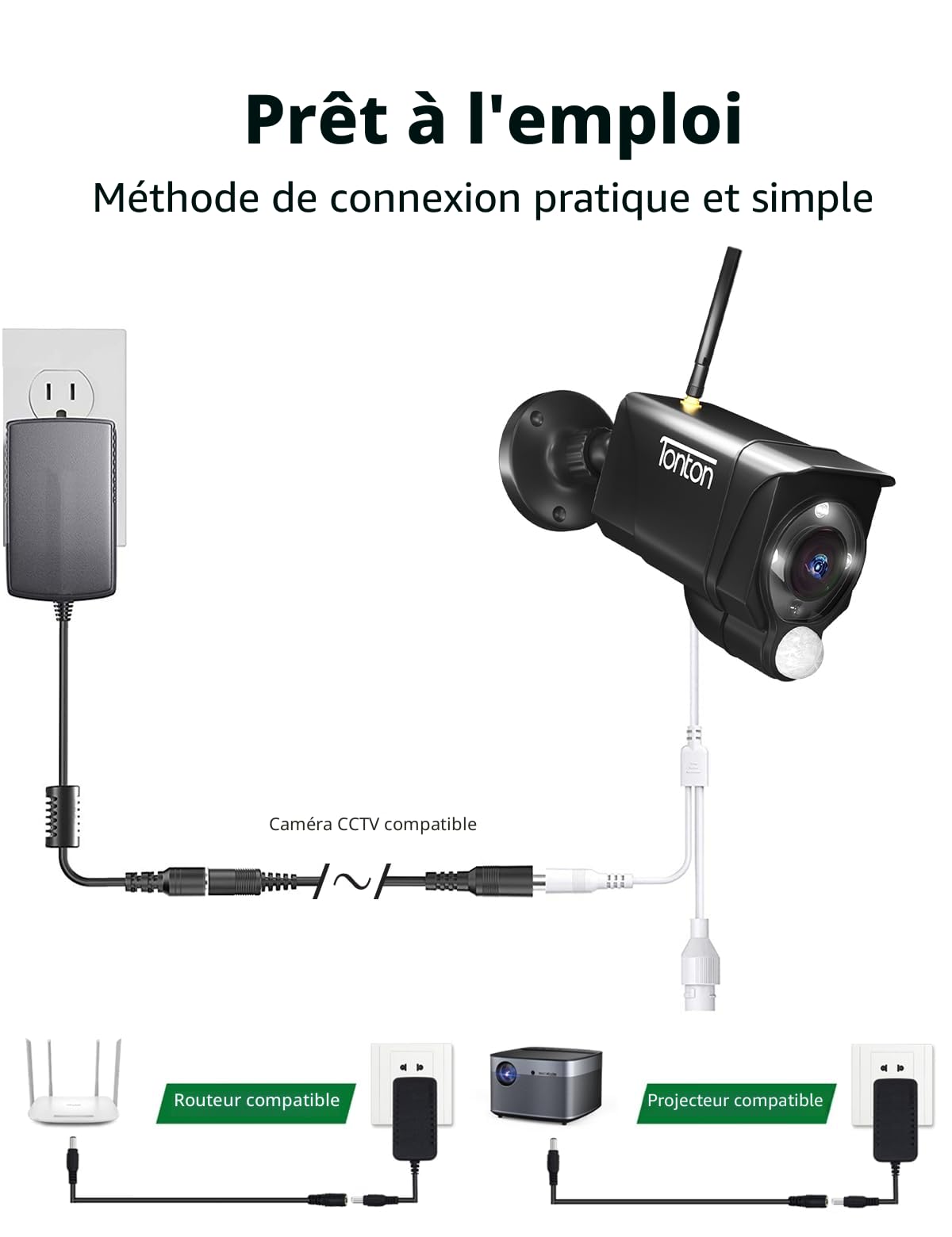 Tonton Cordon d'extension d'alimentation 12V DC 1M 2.1mm x 5.5mm Noir