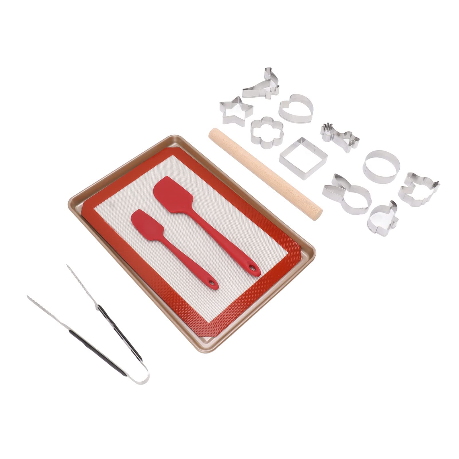 Omabeta Ausstechformen-Set, 10 Formen, Karbonstahl, Keksbackzubehör für Zuhause, Backset mit Antihaftbeschichteter Backform und Silikonspatel