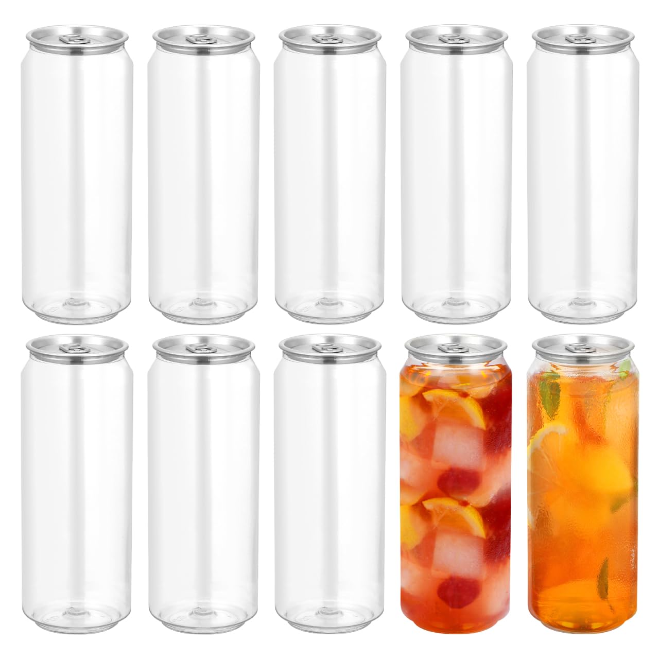 SEWACC 10 bottiglie di plastica per succhi con tappi, bottiglie vuote usa e getta in PET per succhi, contenitori trasparenti per bevande, 500 ml, 16 x 6,5 cm