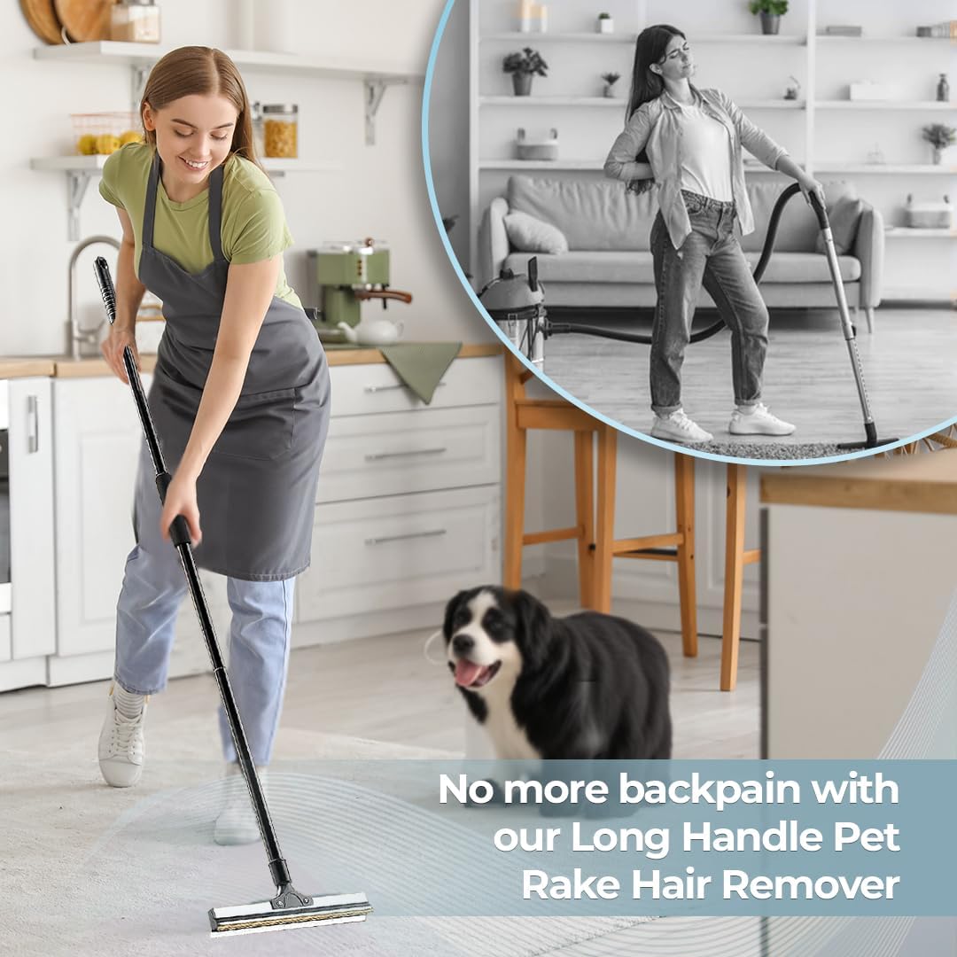 Carpet Rake for Pet Hair Removal Set, Pet Hair Remover Broom, Carpet Hair Removal Tool for Pet Hair on Matted Carpets, and Rugs, Effective Cat Dog Hair Broom Remover Brush for Rug Deep Cleaning