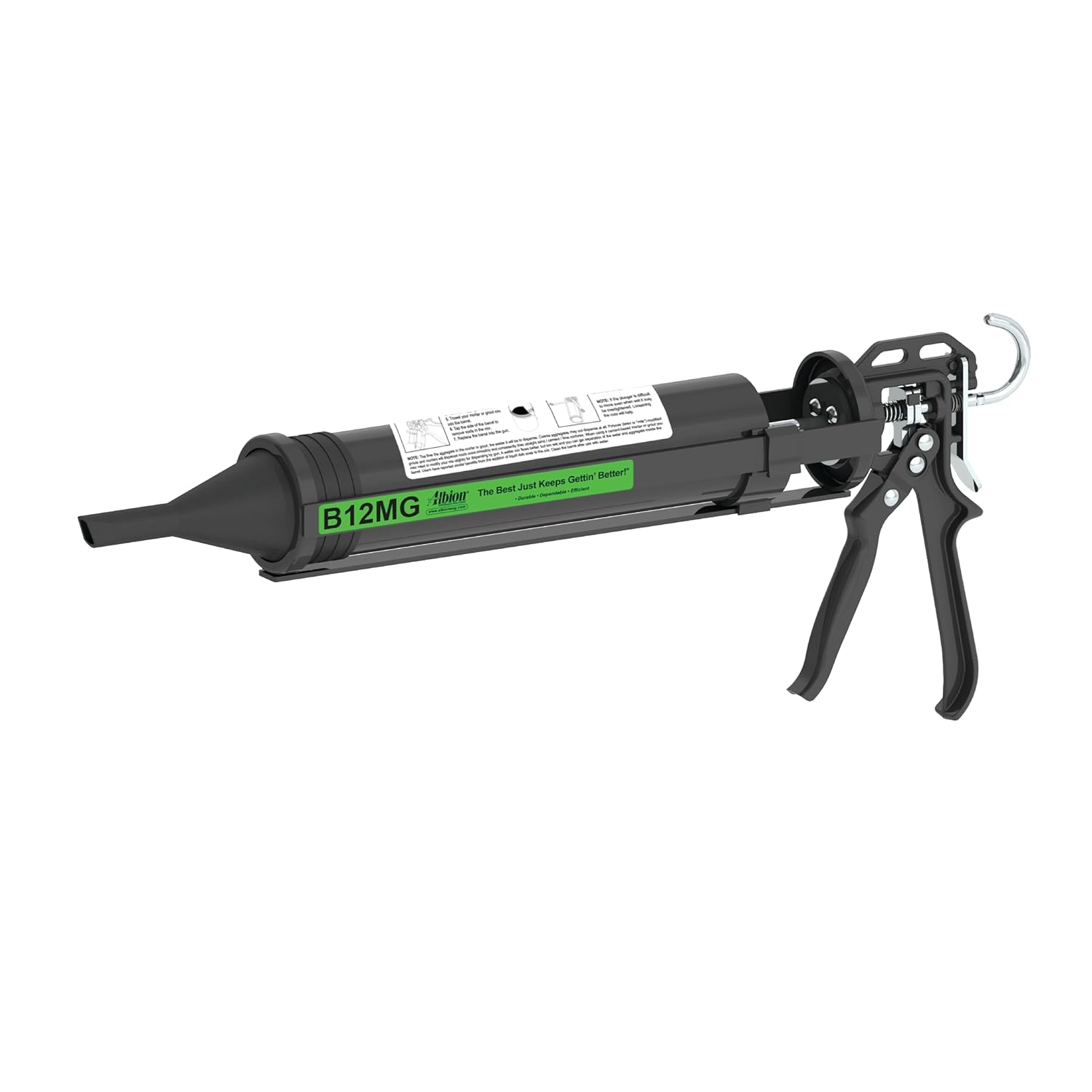 Albion Engineering B12MG B-Line Manual Mortar and Grout Gun for Pointing Brick & Stone Veneer, Includes Loading Barrel, Mortar & Grout Nozzles, and Mixer, 30 oz (1 Quart), 12:1 Drive