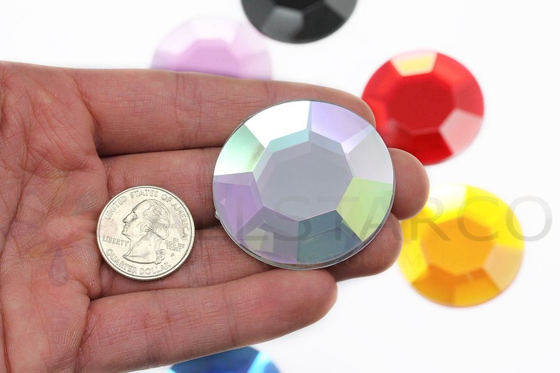 45mm Large Acrylic Cosplay Gems Flat Back Plastic Rhinestones For Jewelry Making, Costumes, Scrapbooking, Props, Crafts Embelishments 2PCS (Crystal AB H702)