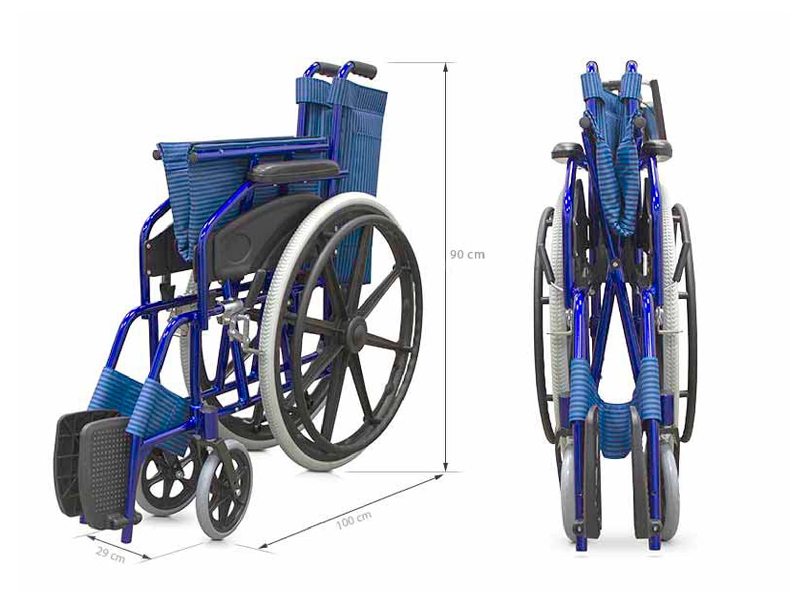 QUIRUMED Silla de Ruedas Plegable, Modelo Easy Ultralight, Estructura de Aluminio, Ligera, Compacta, Color Azul, Freno Manual, para Mayores, para minusválidos